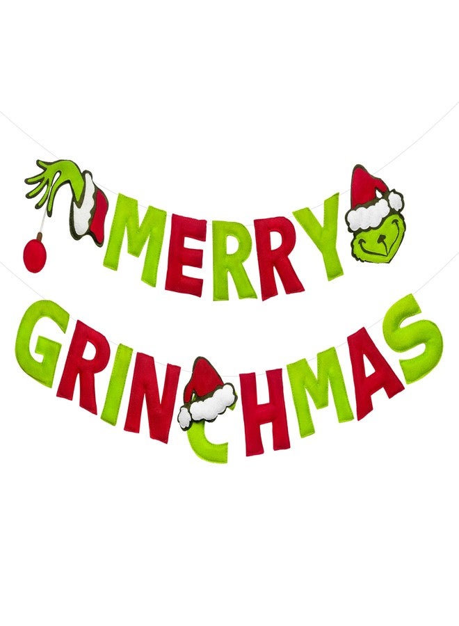 بينك بلوم زينة عيد ميلاد غرينش السعيد، لافتة عيد ميلاد غرينش السعيد مصنوعة يدويًا من اللباد، باللونين الأحمر والأخضر، لتزيين جدران غرف الأطفال وحفلات أعياد الميلاد وحفلات استقبال المولود الجديد، مثالية لإضفاء جو من المرح والبهجة. - Image 1