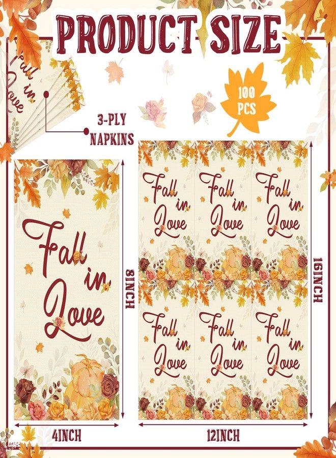 Lincia 100 Pcs Fall in Love Napkins Fall Wedding Napkins for Bridal Shower Disposable Autumn Paper Towels Autumn Guest Hand Towels for Thanksgiving Weddings Harvest Party Dinner Table Decorations - Image 2