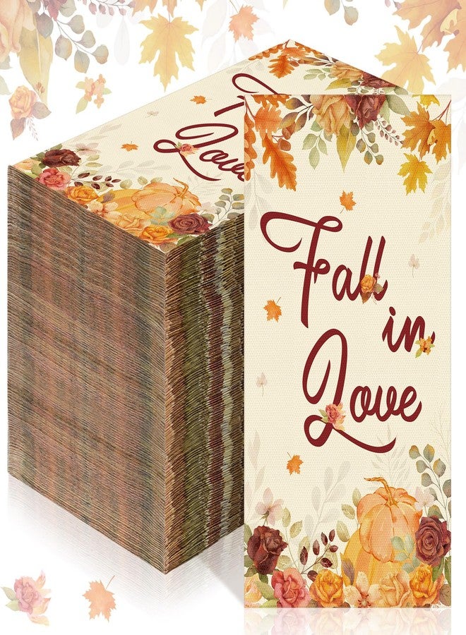 Lincia 100 Pcs Fall in Love Napkins Fall Wedding Napkins for Bridal Shower Disposable Autumn Paper Towels Autumn Guest Hand Towels for Thanksgiving Weddings Harvest Party Dinner Table Decorations - Image 1