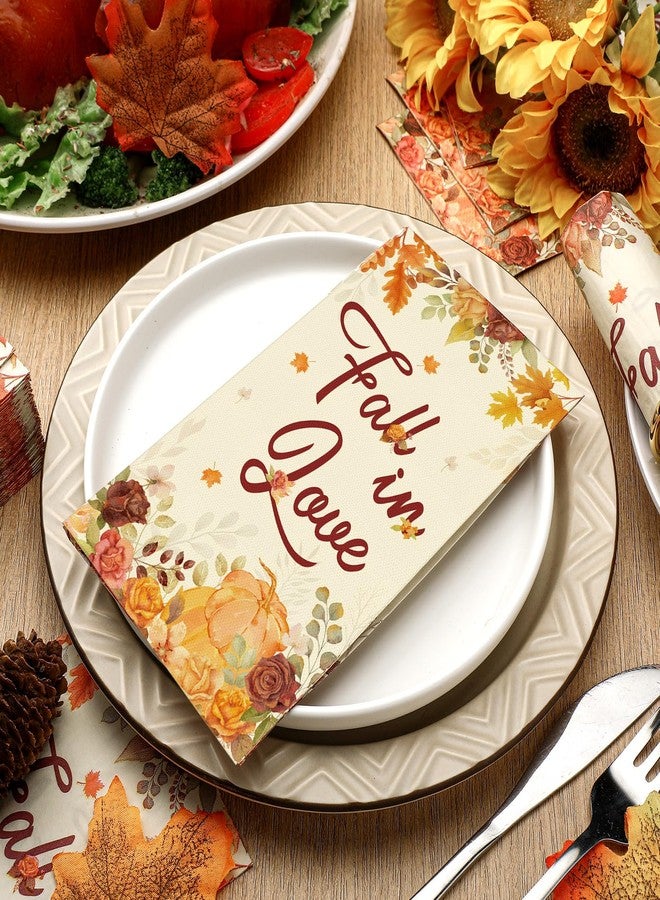 Lincia 100 Pcs Fall in Love Napkins Fall Wedding Napkins for Bridal Shower Disposable Autumn Paper Towels Autumn Guest Hand Towels for Thanksgiving Weddings Harvest Party Dinner Table Decorations - Image 4