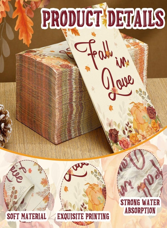 Lincia 100 Pcs Fall in Love Napkins Fall Wedding Napkins for Bridal Shower Disposable Autumn Paper Towels Autumn Guest Hand Towels for Thanksgiving Weddings Harvest Party Dinner Table Decorations - Image 3