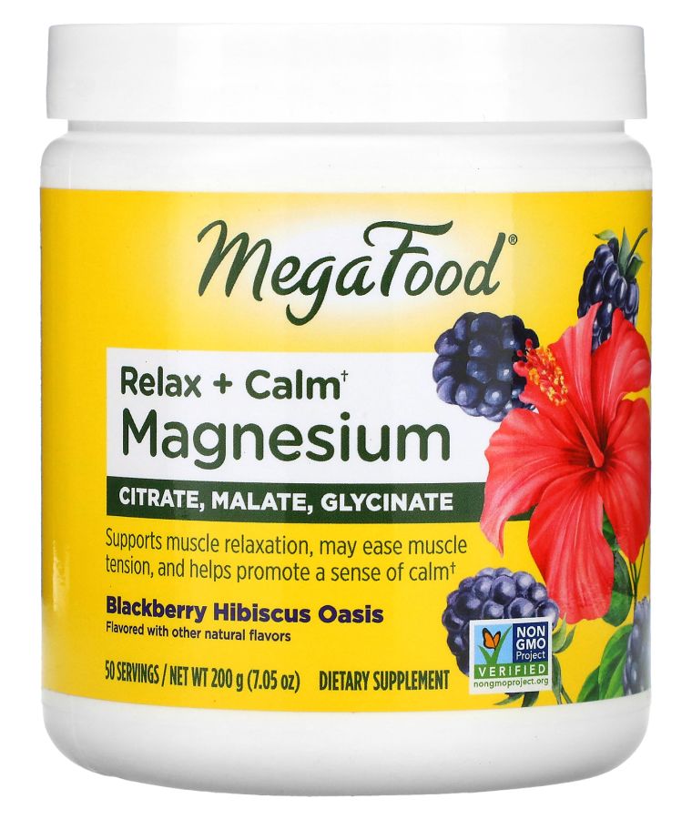 MegaFood Relax + Calm Magnesium Blackberry Hibiscus Oasis 7.05 oz (200 g)