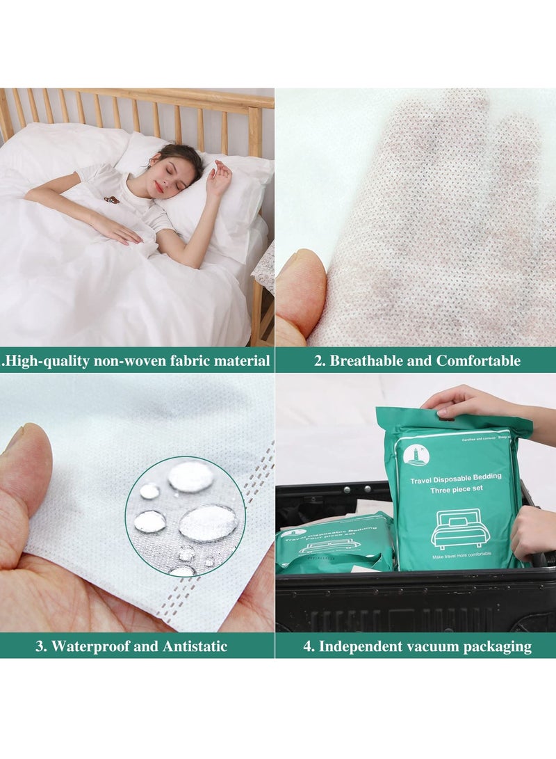 SOLARAE Disposable Bed Sheets Travel Sheets for Hotel Disposable Sheets for Bed Travel Bedding Cover Portable Sheet with 1Quilt Cover, 1 Sheet and 2 Pillowcase for Travel Business Trip Spa Hotel(4PCS a Set ) - Image 3