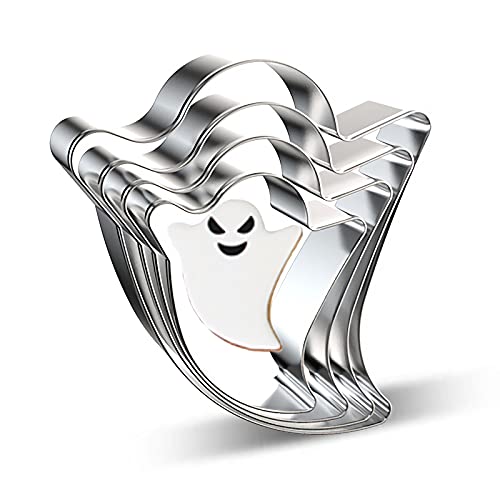azflyife Ghost Cookie Cutter Set - 4 Pieces Large Small Mini Bluk Metal Specter Ghost Shape Fondant Cookie Cutter Biscuit Molds for Fall/Autumn Halloween Party Decorations - Stainless Steel - Image 1