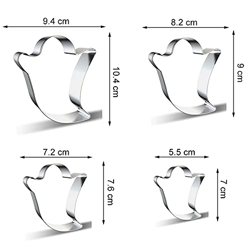 azflyife Ghost Cookie Cutter Set - 4 Pieces Large Small Mini Bluk Metal Specter Ghost Shape Fondant Cookie Cutter Biscuit Molds for Fall/Autumn Halloween Party Decorations - Stainless Steel - Image 2