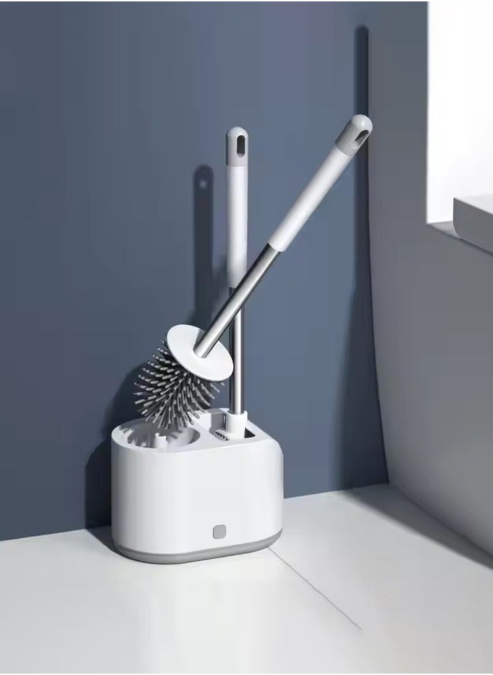 MHD TPR Soft Bristle Long Handle Household Bathroom One To Two Silicone Toilet Brush Set  - Image 2