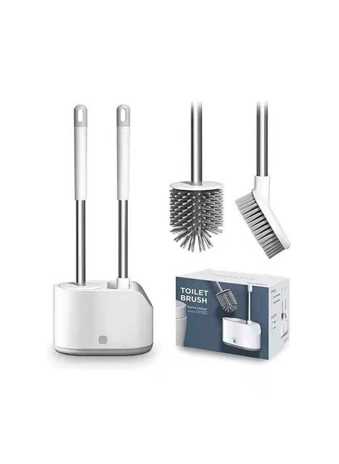 MHD TPR Soft Bristle Long Handle Household Bathroom One To Two Silicone Toilet Brush Set  - Image 1