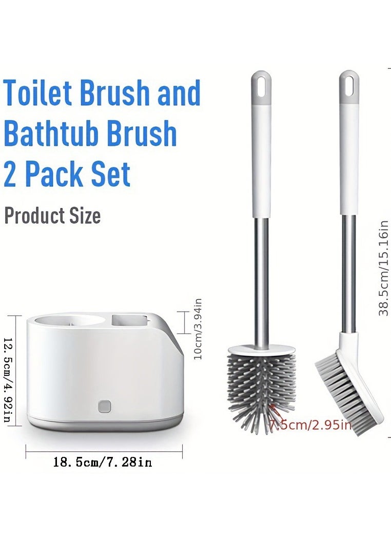 MHD TPR Soft Bristle Long Handle Household Bathroom One To Two Silicone Toilet Brush Set  - Image 3