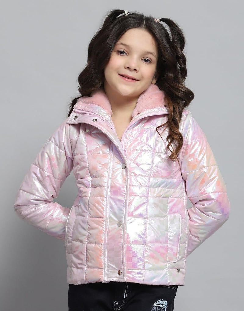 Monte Carlo Girls Self Design Pink Collar Neck Full Sleeve Jacket - Image 2