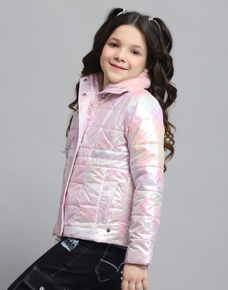 Monte Carlo Girls Self Design Pink Collar Neck Full Sleeve Jacket - Image 3