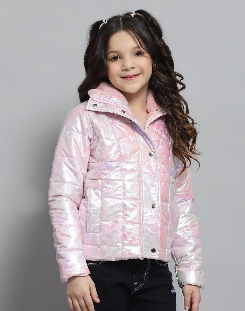 Monte Carlo Girls Self Design Pink Collar Neck Full Sleeve Jacket - Image 4