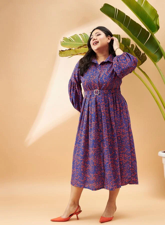 SASSAFRAS Belted Printed Dress