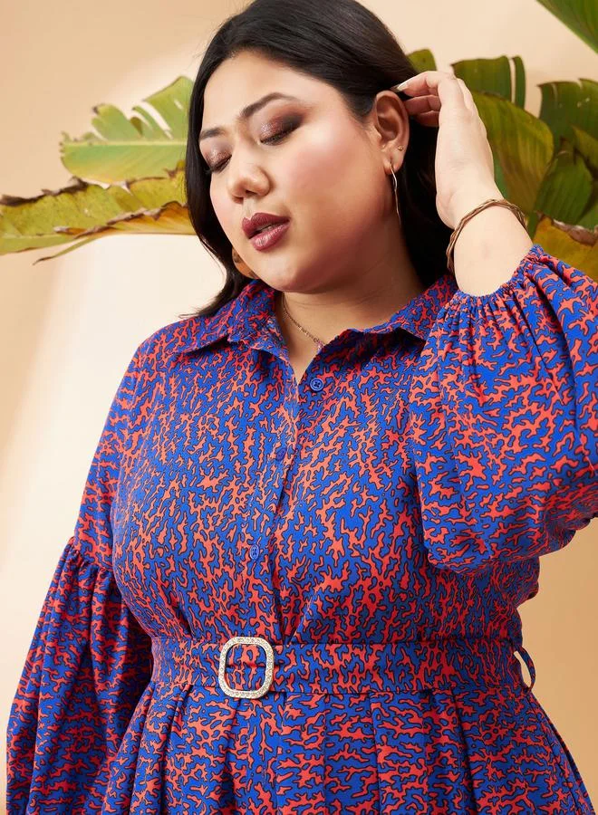 SASSAFRAS Belted Printed Dress