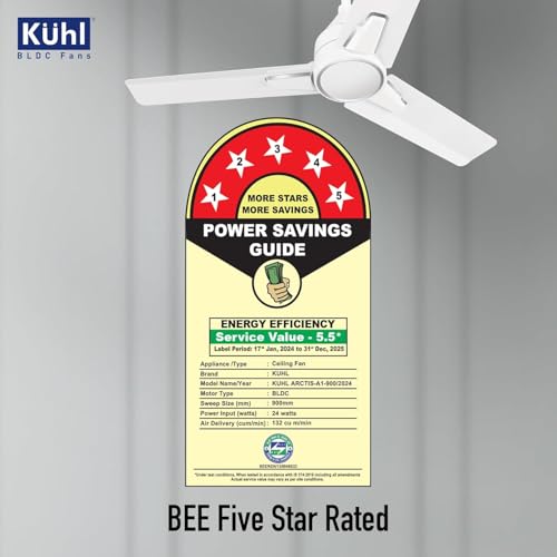 KUHL Arctis A1 900MM Decorative Power Saving Bldc Ceiling Fan With Remote | 24W | Saves Upto 65% Electricity | 5 stars | High Air Flow | Stylish Design | White - Image 2