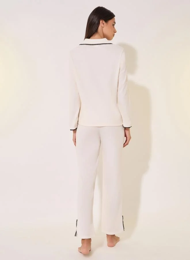 Take Two Contrast Trim Shirt with Pocket and Pyjama Set