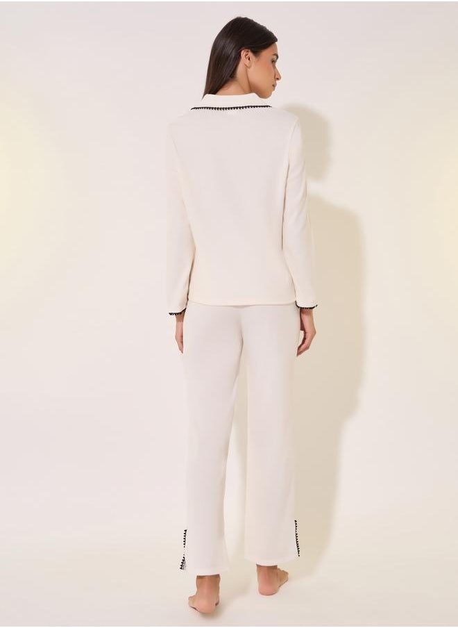 Take Two Contrast Trim Shirt with Pocket and Pyjama Set  - Image 5