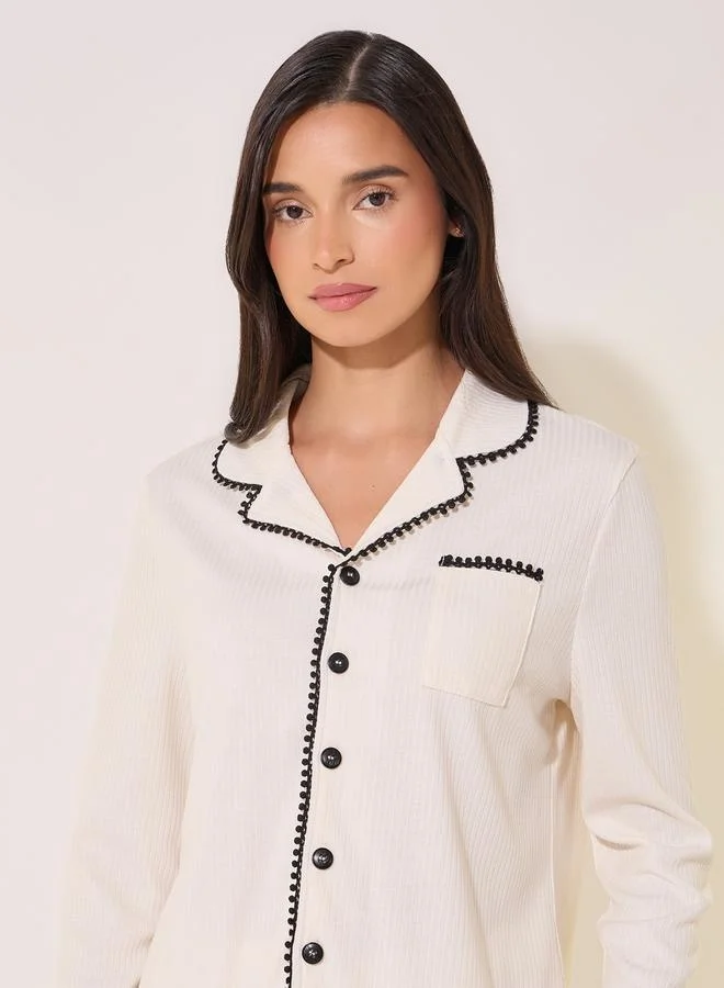 Take Two Contrast Trim Shirt with Pocket and Pyjama Set