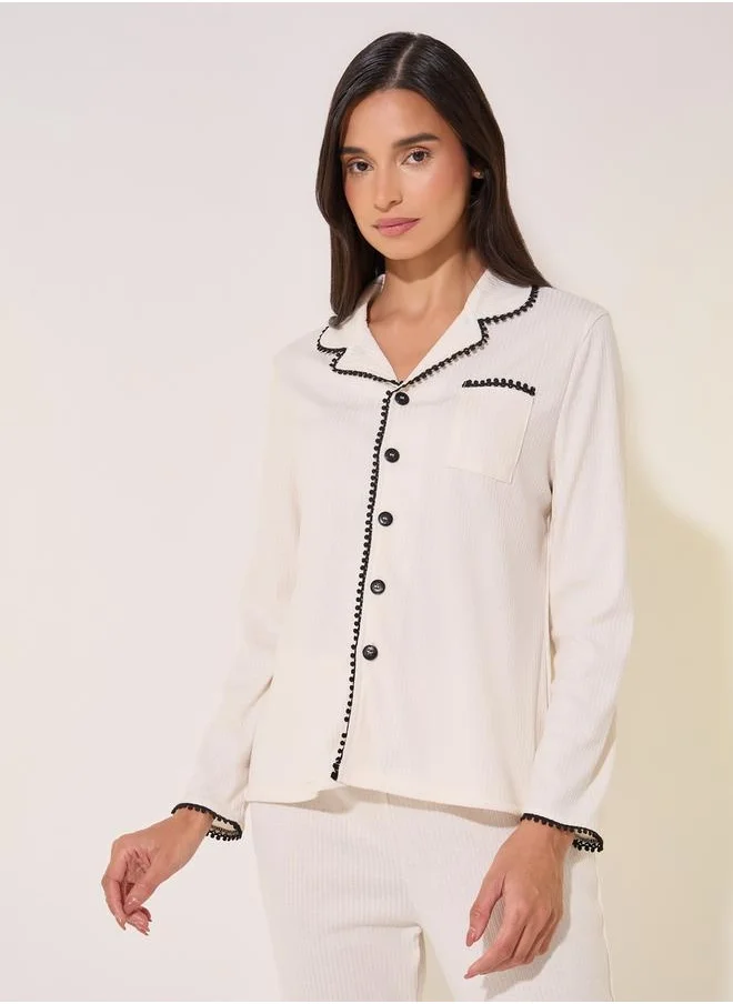 Styli Contrast Trim Shirt with Pocket and Pyjama Set