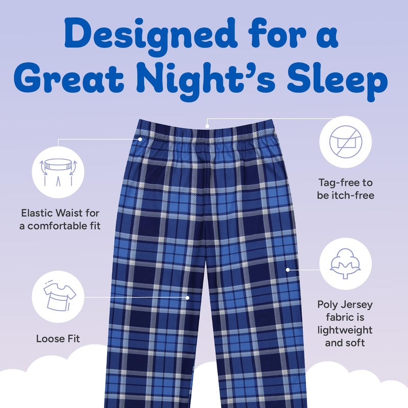 US Angels Boys Pajamas Set | 3-Piece Pant, Shirt, Shorts Sleepwear Pjs for Kids | Loose Fit, Soft, Breathable Blue Plaid - Image 4