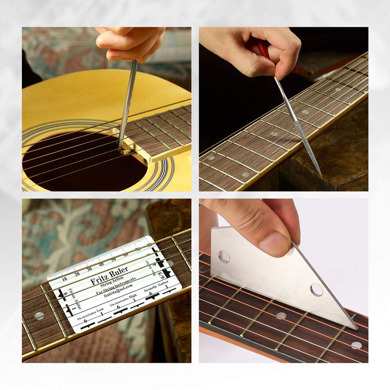 MIFOGE 25Pcs Guitar Repairing Tools Kit Setup Kit with Carry Bag for Acoustic Electric guitar Ukulele Bass Banjo Maintenance Tool with Ruler Gauge Measuring Tool Hex Wrench Files Fingerboard Guard - Image 4