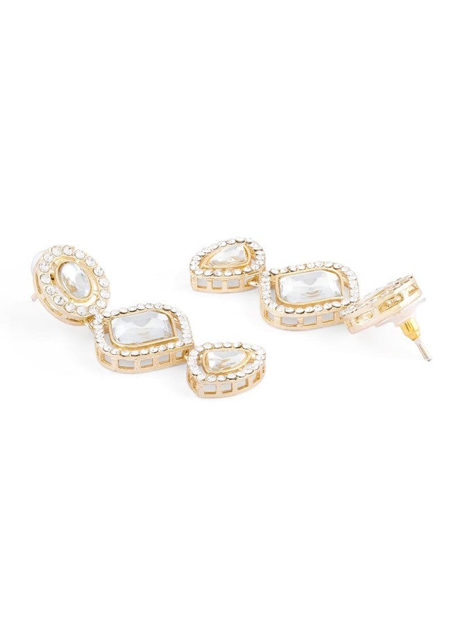 Zaveri Pearls طقم عقد وأقراط وتاج رأس (مانجتيكا) من زافيري بيرلز، مطلي بالذهب ومرصع بأحجار براقة - ZPFK17564 - Image 5