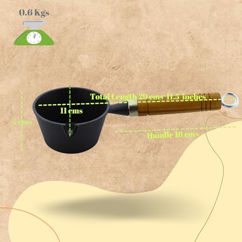 TRILONIUM Cast Iron Tadka Pan | Pre-Seasoned | Dia 11 cms | Depth 5 cms | Weight 600 GMS | Capacity: 300ml | Black, Non-Stick Finish - Image 2