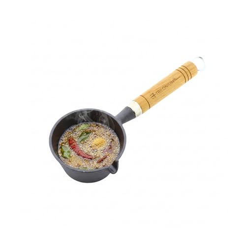 TRILONIUM Cast Iron Tadka Pan | Pre-Seasoned | Dia 11 cms | Depth 5 cms | Weight 600 GMS | Capacity: 300ml | Black, Non-Stick Finish - Image 1