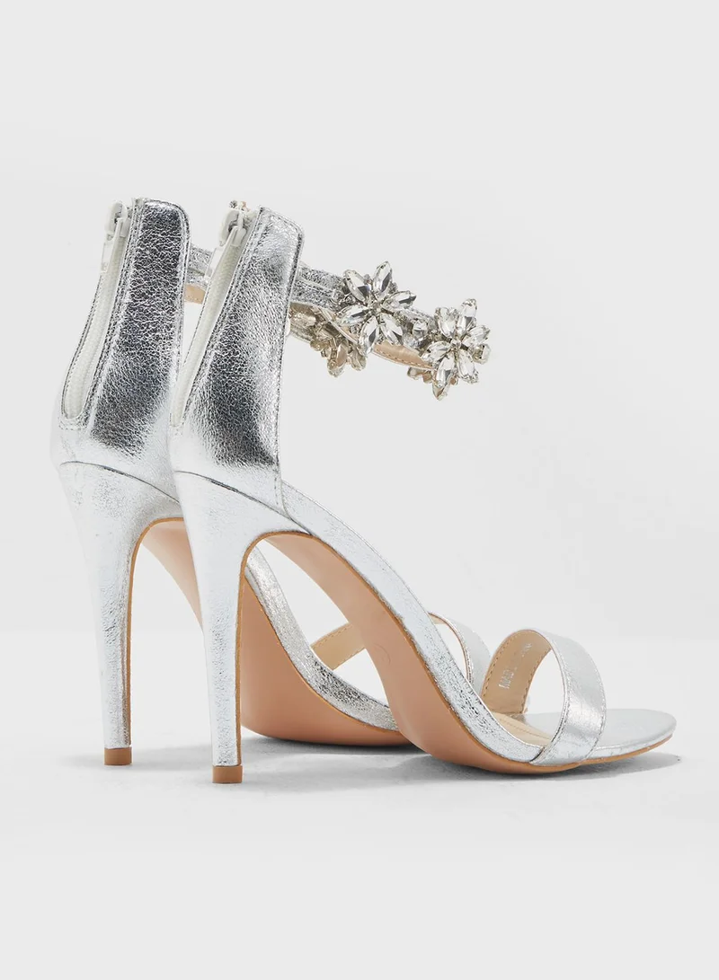 QUIZ Bejewelled Ankle Strap Sandal