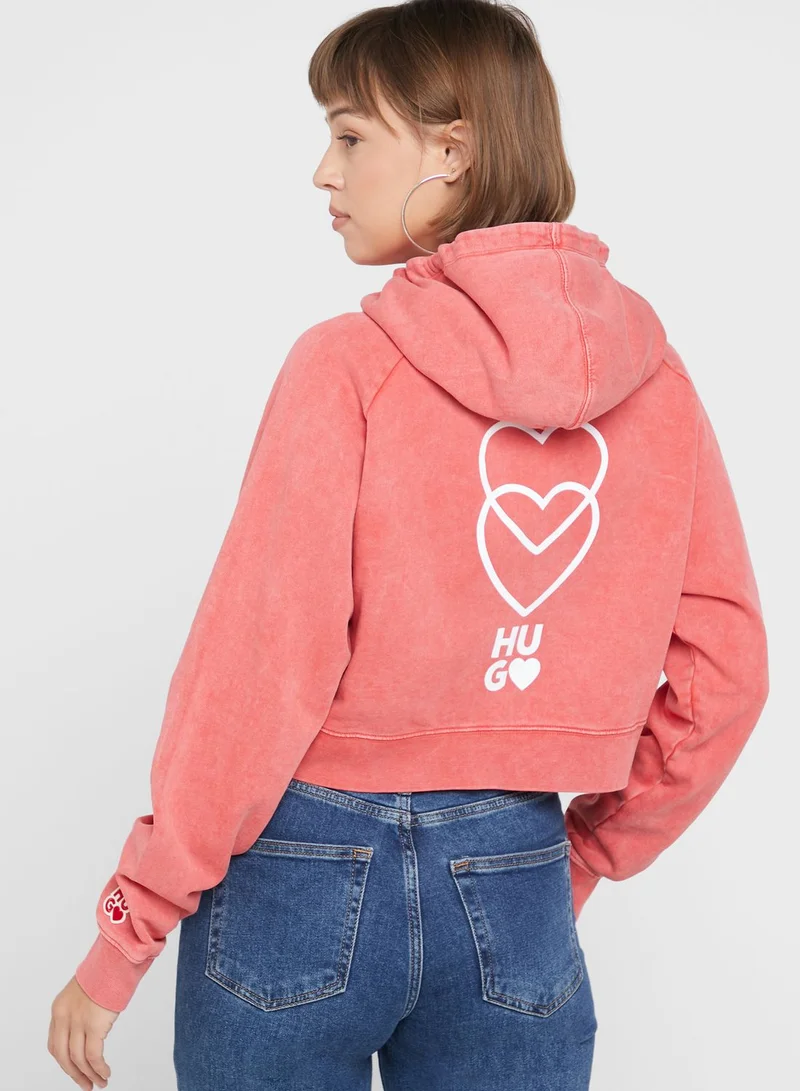 HUGO Drawstring Graphic Hoodie