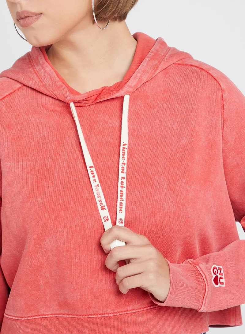 HUGO Drawstring Graphic Hoodie