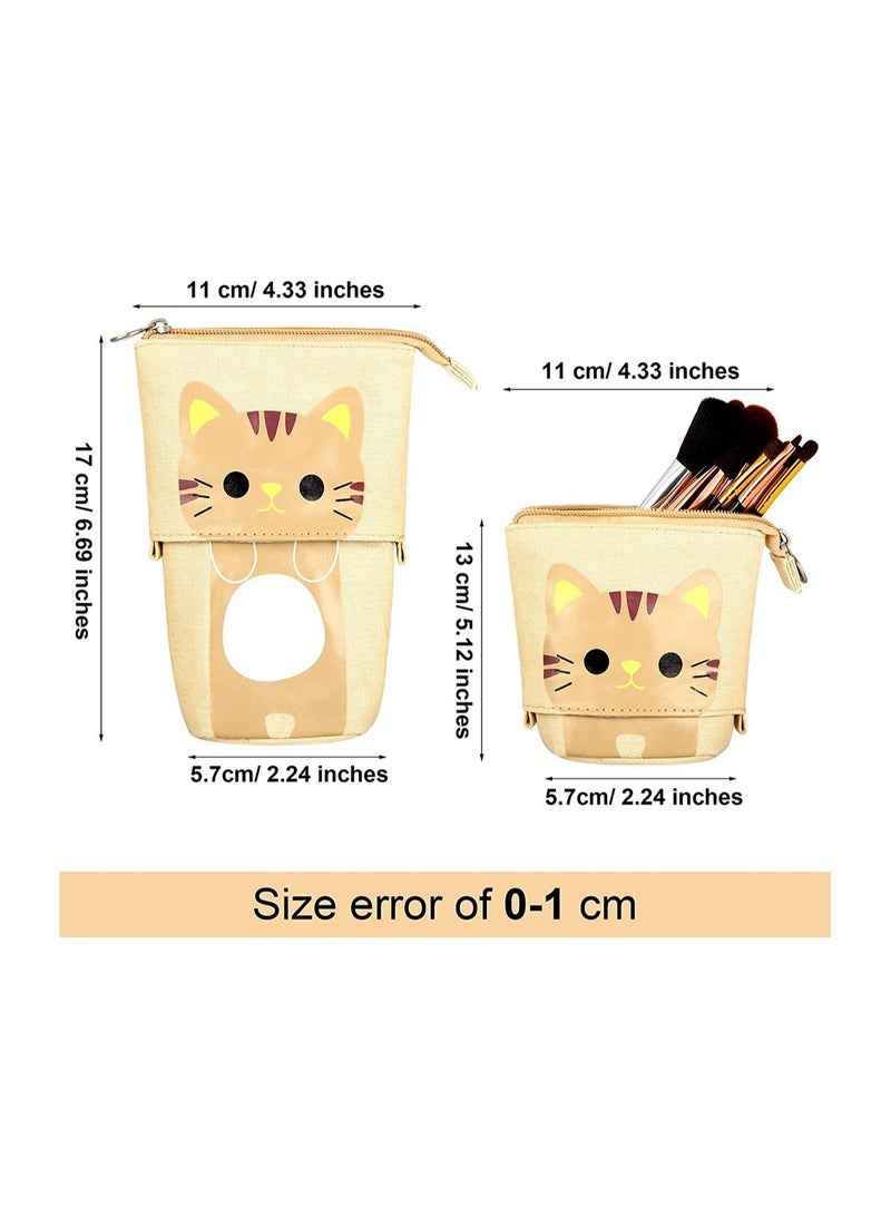 Y&D 2 Pcs Transformer Stand Store Pencil Holder Canvas PU Cartoon Cute Cat Telescopic Organizer Cosmetics Pouch Makeup Bag Stationery Pen Case Box with Zipper for Students  - Image 4