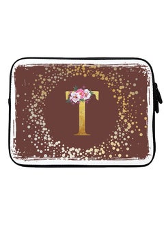 Stylizedd Laptop Sleeve Bag for Macbook 13, 14, 15, 16 inch- Custom Monogram Initial Letter Floral Pattern Alphabet - T  (Brown)  - Image 1