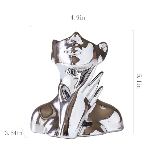 BrownLove Silver Ceramic Face Vase, Modern Silver Decorative Art Vase, Bookshelf Placed On The Desktop, Small Living Room, Office and Bedroom - Image 5