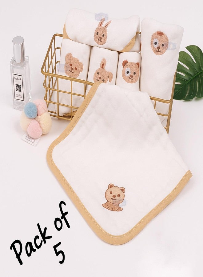 Koochie-Koo Muslin Cloth for New Born Baby 6 Layer 26 * 26Cm - 500 GSM (Pack of 5) Soft Cotton Face Towels Napkins & Burp Cloths Gentle Reusable Baby Wipes Multipurpose Hand & Face Cleaning Cloth - Image 4
