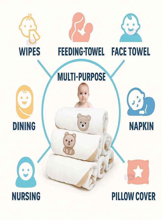 Koochie-Koo Muslin Cloth for New Born Baby 6 Layer 26 * 26Cm - 500 GSM (Pack of 5) Soft Cotton Face Towels Napkins & Burp Cloths Gentle Reusable Baby Wipes Multipurpose Hand & Face Cleaning Cloth - Image 3