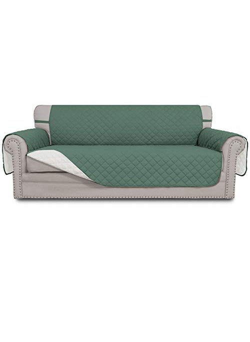 Easy-Going EasyGoing Reversible Oversized Couch Cover for 3 Cushion Couch Sofa Cover for Dogs Water Resistant Furniture Protector Cover with Foam Sticks for Pet Cat Oversized Sofa CyanIvory 