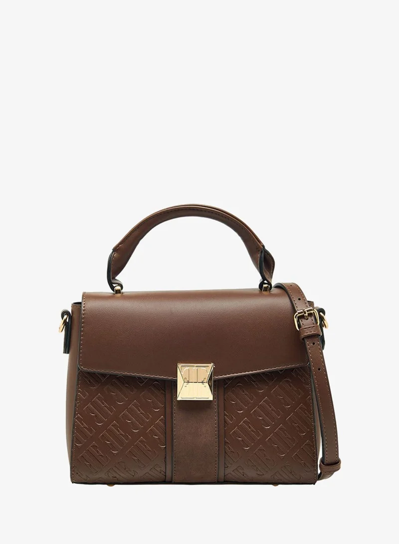 ELLE Monogram Embossed Crossbody Bag with Top Handle