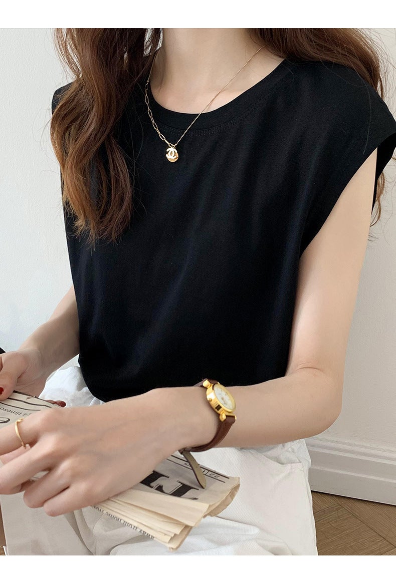 White sleeveless T-shirt womens loose 2023 Summer new fashion black vest T-shirt student top outer wear ins Green - Image 1