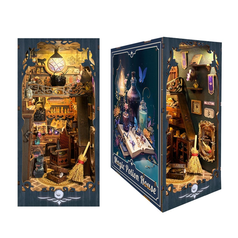 IBOHEYE Book Nook with LED Light 3D Puzzles for Adults DIY Miniature House Kit Book Shelf Decor Perfect Dollhouse Book Nooks Magic Apothecary ll - Image 2