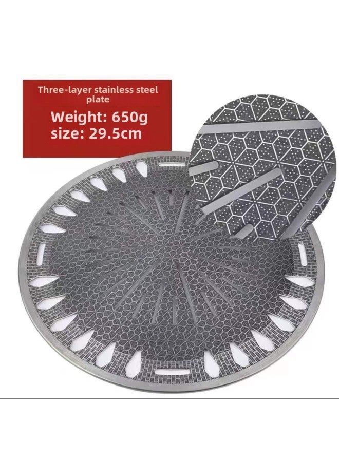 Korean-style Stainless Steel Barbecue Tray Maifan Stone Coated Non-stick Baking Tray Round Charcoal Grilled Barbecue Grill Grate For Commercial Use In Barbecue Shops-Specifications:330 With Hole Full Flower Three Layer Steel - Image 1