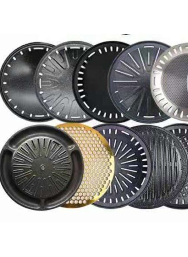 Korean-style Stainless Steel Barbecue Tray Maifan Stone Coated Non-stick Baking Tray Round Charcoal Grilled Barbecue Grill Grate For Commercial Use In Barbecue Shops-Specifications:330 With Hole Full Flower Three Layer Steel - Image 2