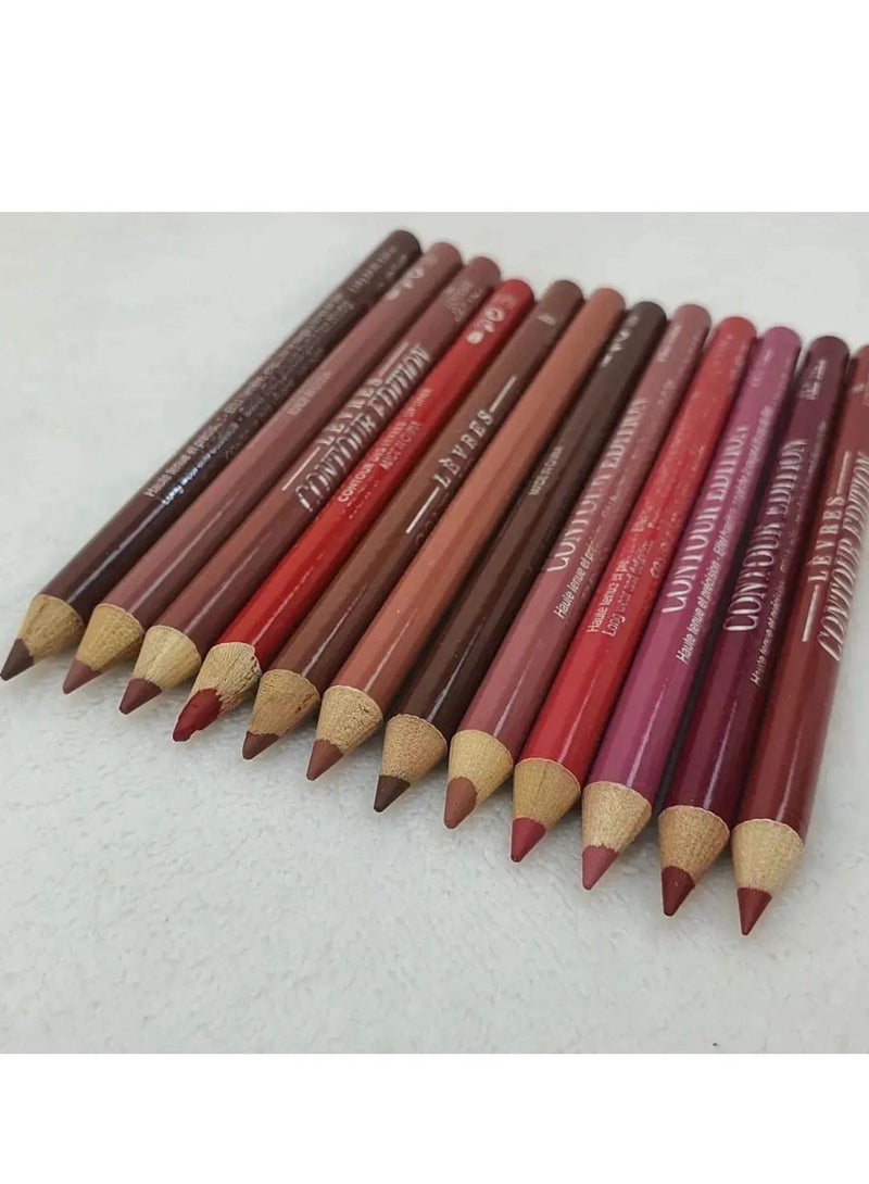 طقم أقلام تحديد الشفاه مكون من 12 قطعة متعددة الألوان