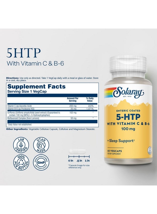 SOLARAY SOLARAY 5 HTP Supplement with Vitamin C & B-6 - Sleep Supplement and Serotonin Synthesis Support - Lab Verified, 60-Day Money-Back Guarantee - 60 Servings, 60 Enteric Coated VegCaps - Image 2