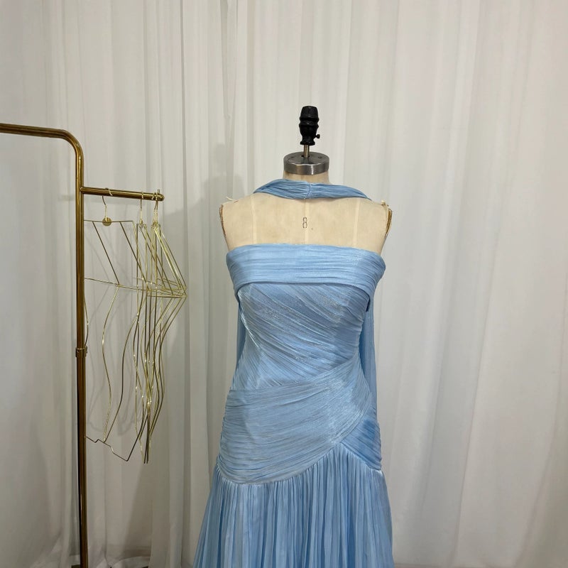 Sky Blue Chiffon Strapless Bridesmaid Evening Dress - Image 4