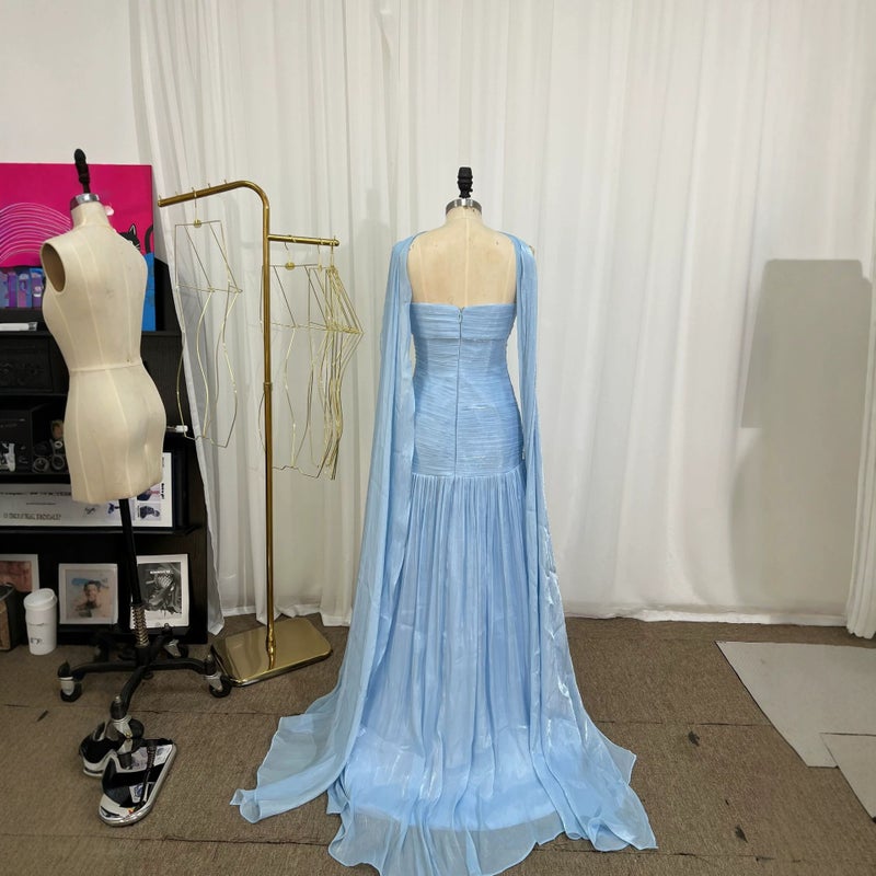 Sky Blue Chiffon Strapless Bridesmaid Evening Dress - Image 3