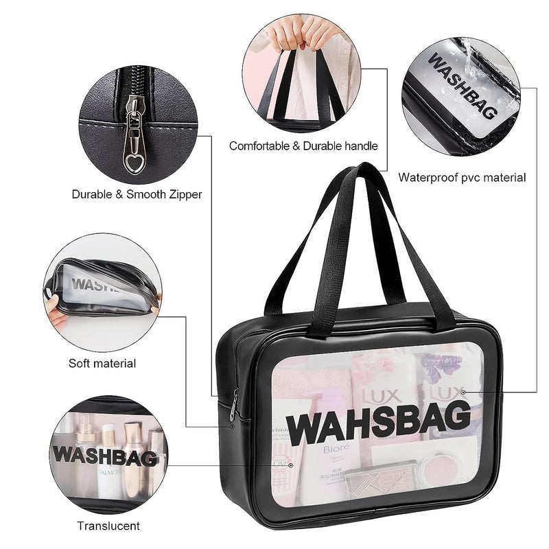 Topinon Clear Makeup Pouch Set Cosmetic Organizer Bag for Women and Girls Travel Waterproof Toiletry Storage Kit Set of 3 Black - Image 4
