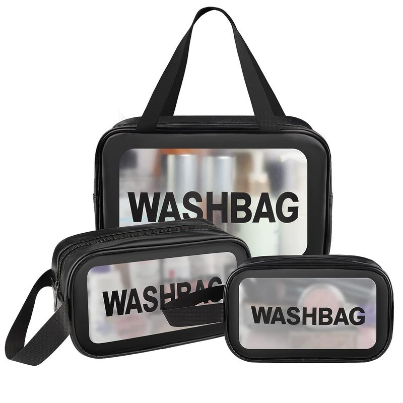 Topinon Clear Makeup Pouch Set Cosmetic Organizer Bag for Women and Girls Travel Waterproof Toiletry Storage Kit Set of 3 Black - Image 1