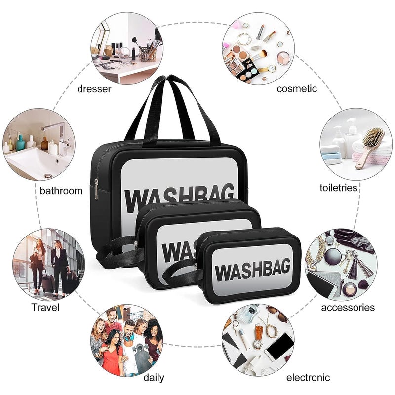 Topinon Clear Makeup Pouch Set Cosmetic Organizer Bag for Women and Girls Travel Waterproof Toiletry Storage Kit Set of 3 Black - Image 3