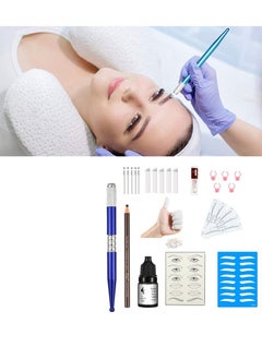 هالونهي مجموعة أدوات Microblading للحواجب ، مجموعة أقلام الحواجب اليدوية مع حامل أكواب حبر الصبغة 10 شفرات إبرة تدرب على الجلد لوشم الحواجب للمكياج الدائم  - Image 2