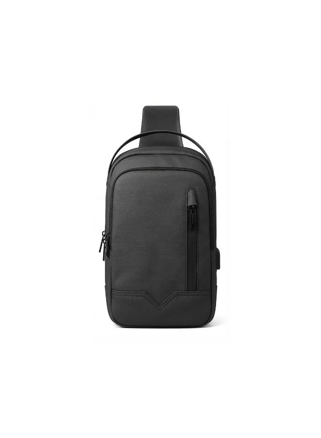 موبكوس حقيبة جانبية صغيرة سوداء من موبكوس 6188TB، مقاومة للماء ومضادة للسرقة، مزودة بمنفذ شحن USB - حقيبة صدر متينة من قماش أكسفورد للرجال والنساء، حقيبة سفر خفيفة الوزن مع لوحة خلفية جيدة التهوية